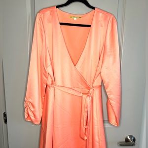 Gianni Bini Coral V-Neck, 3/4 Sleeve Wrap Dress, Size 12
